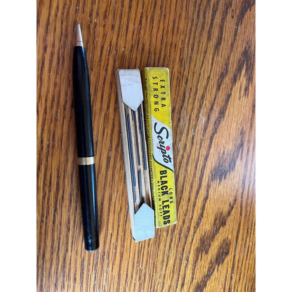 Vintage Scripto Black Mechanical‎ Pencil & Long Lead Refills